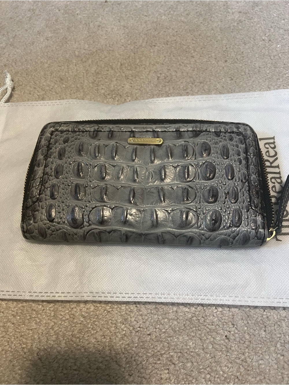 Brahmin Charcoal Croc-Embossed Zip Around Wallet, never used